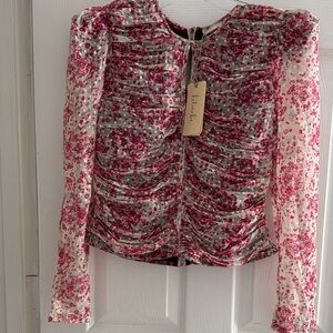 Anthropologie Let Me Be Ruched Floral Blouse. NWT $120